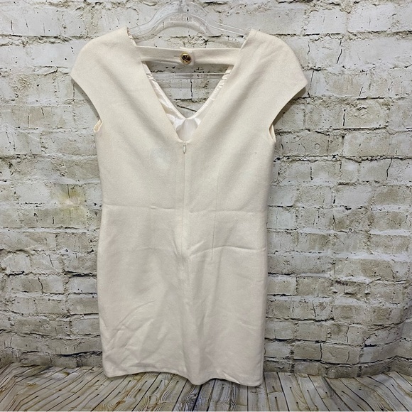 Leona Lauren Leonard Cream Cap Sleeve Wool Sheath Gold Button Dress - Picture 4 of 6